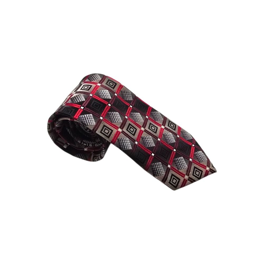 Bergamo New York Red & Silver Geometric Pointed Tie - Picture 2 of 6